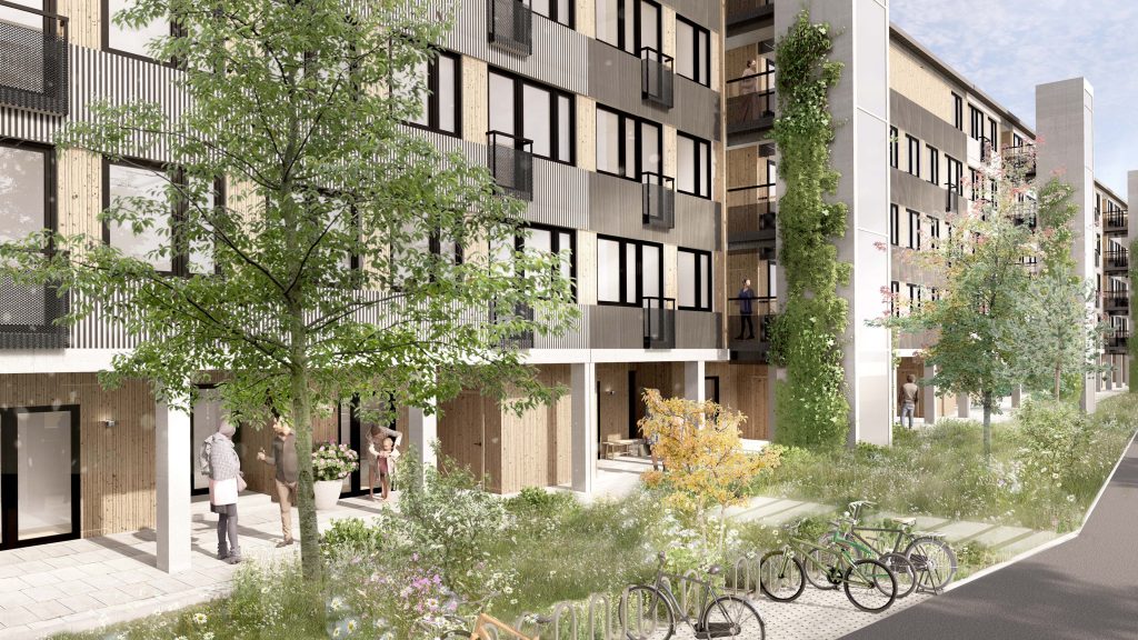 BLOK F_Illustration Gade - elevatortårne opdeler facade
