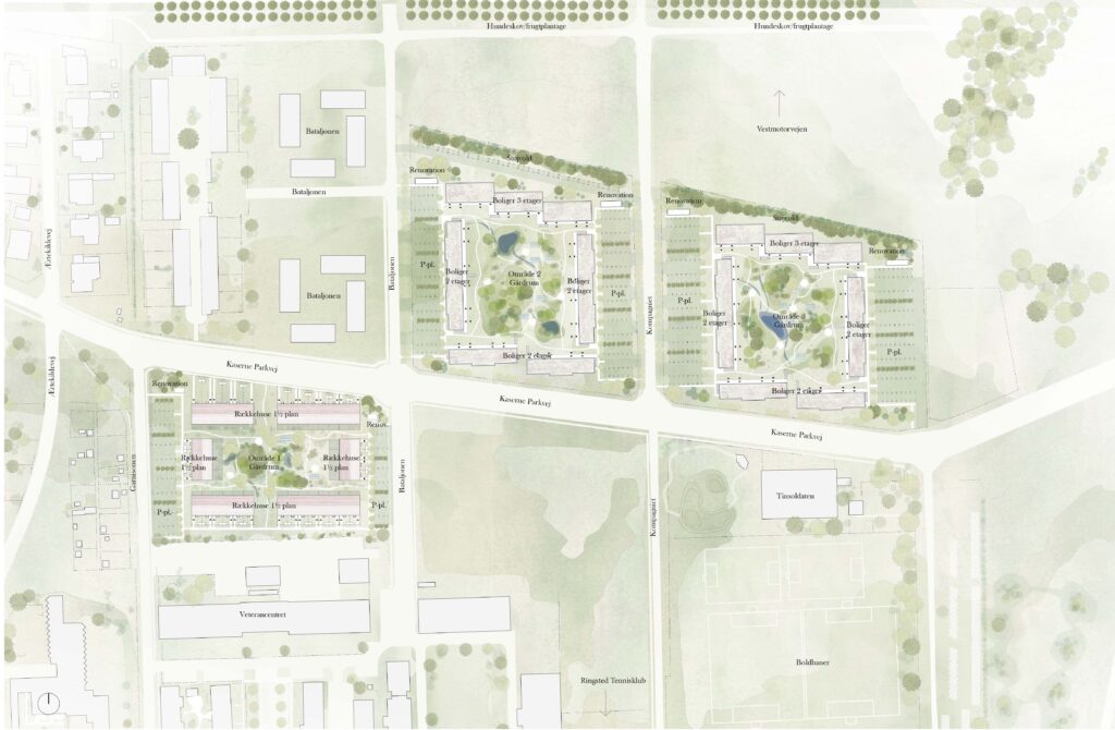 Situationsplan med de 3 byggefelter